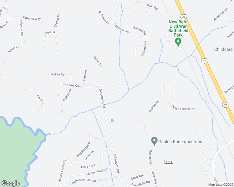 map of restaurants, bars, coffee shops, grocery stores, and more near 111 Boleyn Loop in New Bern