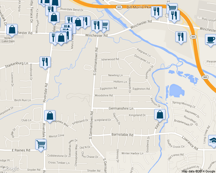 map of restaurants, bars, coffee shops, grocery stores, and more near 7261 Hollorn Lane in Memphis