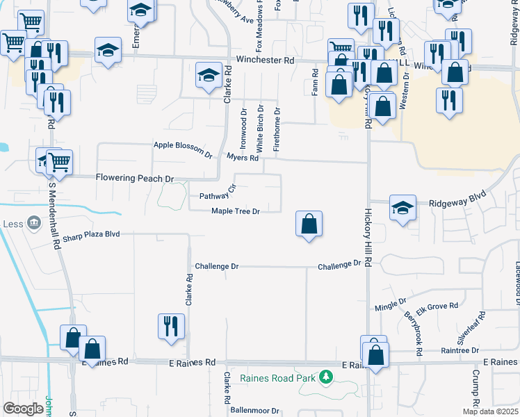 map of restaurants, bars, coffee shops, grocery stores, and more near 3870 Pinbranch Court in Memphis