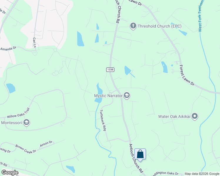 map of restaurants, bars, coffee shops, grocery stores, and more near 406 Turtleback Ridge in Weddington