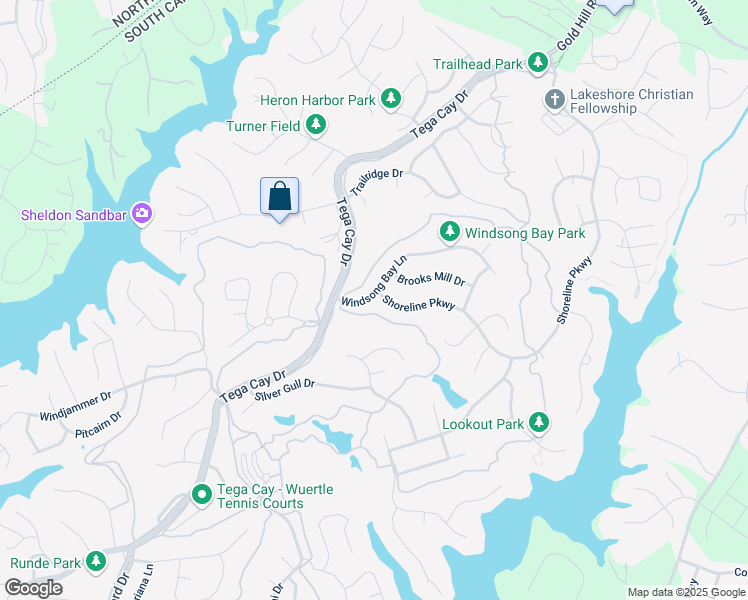 map of restaurants, bars, coffee shops, grocery stores, and more near 414 Shoreline Parkway in Tega Cay