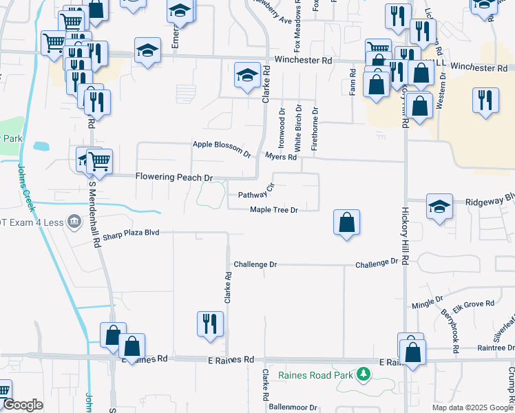 map of restaurants, bars, coffee shops, grocery stores, and more near 5629 Pathway Circle in Memphis