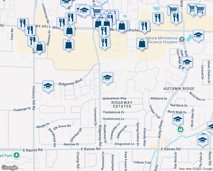 map of restaurants, bars, coffee shops, grocery stores, and more near 3920 Ridgeway Road in Memphis