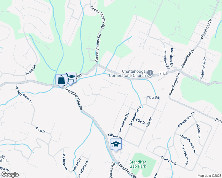map of restaurants, bars, coffee shops, grocery stores, and more near 2824 Bent Oak Road in Chattanooga