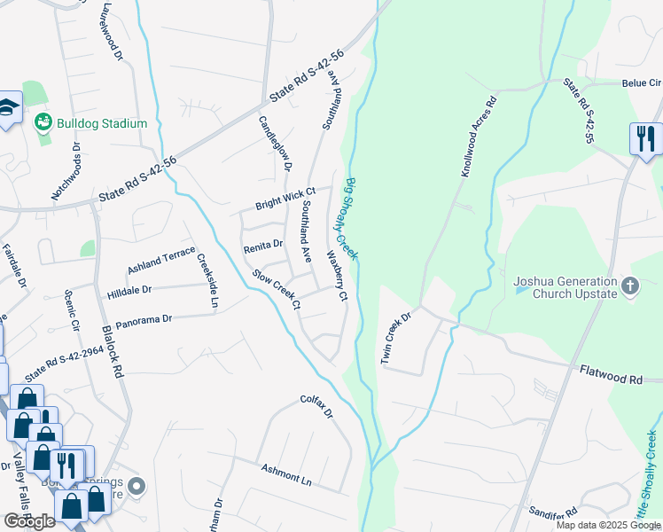 map of restaurants, bars, coffee shops, grocery stores, and more near 221 Waxberry Court in Boiling Springs