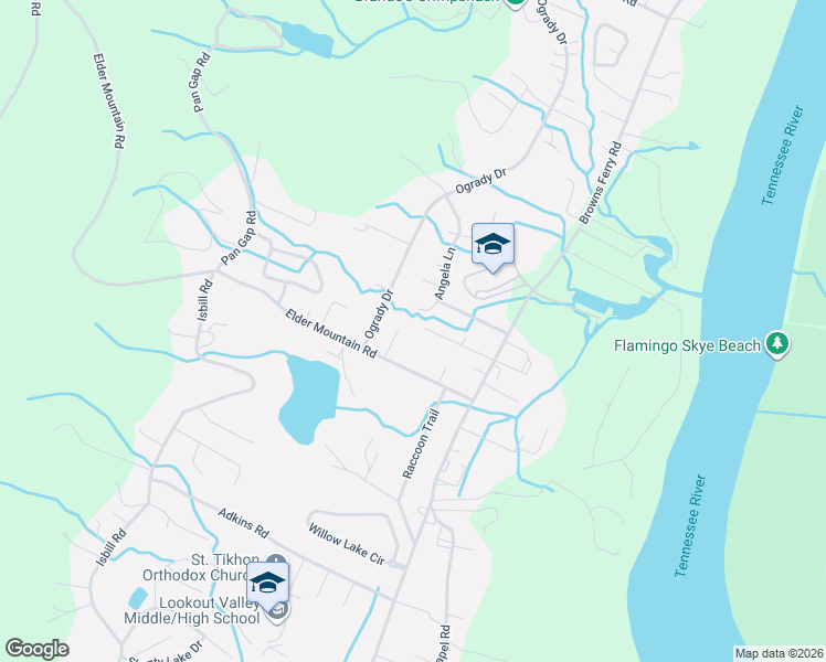 map of restaurants, bars, coffee shops, grocery stores, and more near 3326 Rondaboo Drive in Chattanooga