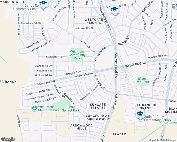 map of restaurants, bars, coffee shops, grocery stores, and more near 10008 Range Road Southwest in Albuquerque