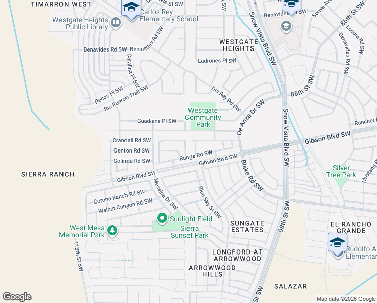 map of restaurants, bars, coffee shops, grocery stores, and more near 2101 Hermosa Creek Drive Southwest in Albuquerque