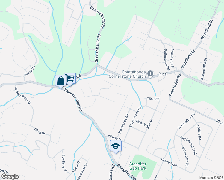 map of restaurants, bars, coffee shops, grocery stores, and more near 2824 Bent Oak Road in Chattanooga