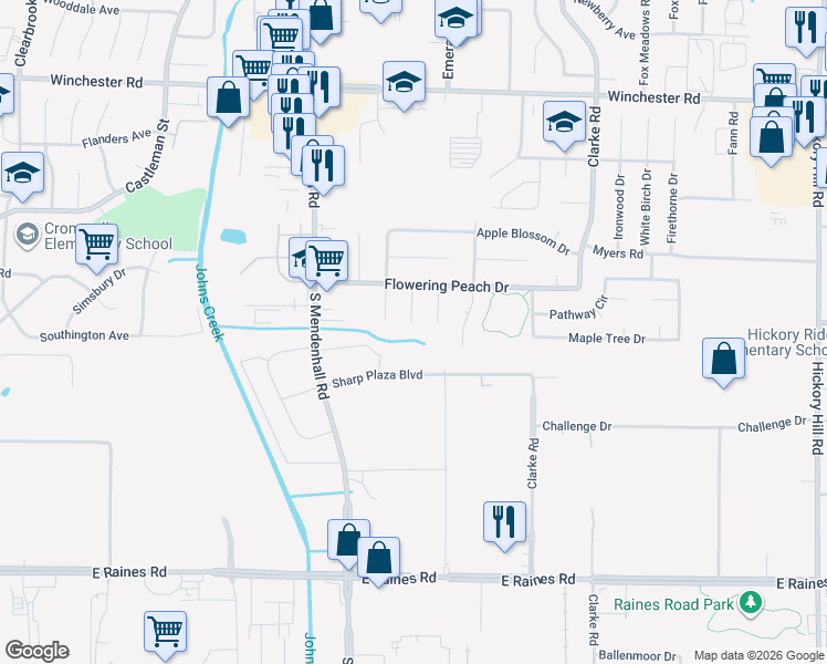 map of restaurants, bars, coffee shops, grocery stores, and more near 3875 Apricot Cove in Memphis