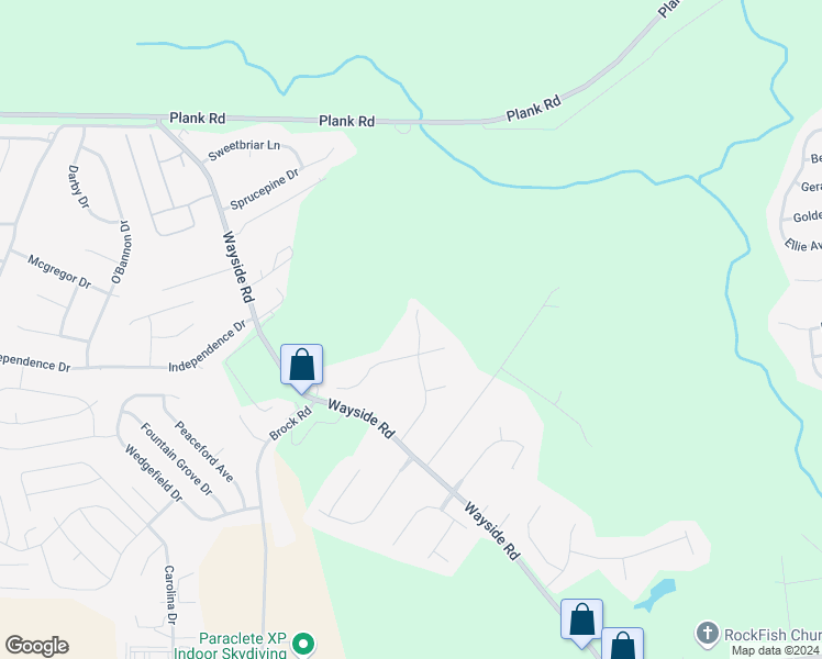 map of restaurants, bars, coffee shops, grocery stores, and more near 307 Timber Ridge Drive in Raeford