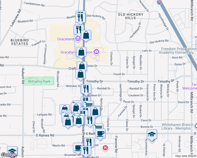 map of restaurants, bars, coffee shops, grocery stores, and more near 1234 Craft Road in Memphis