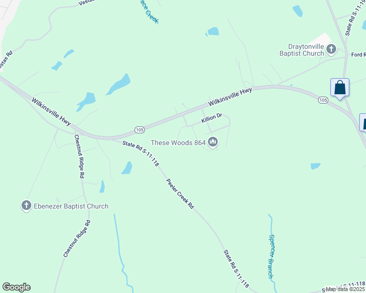 map of restaurants, bars, coffee shops, grocery stores, and more near 101 Killion Drive in Gaffney