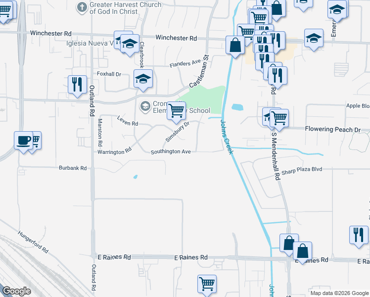 map of restaurants, bars, coffee shops, grocery stores, and more near 5102 Southington Avenue in Memphis