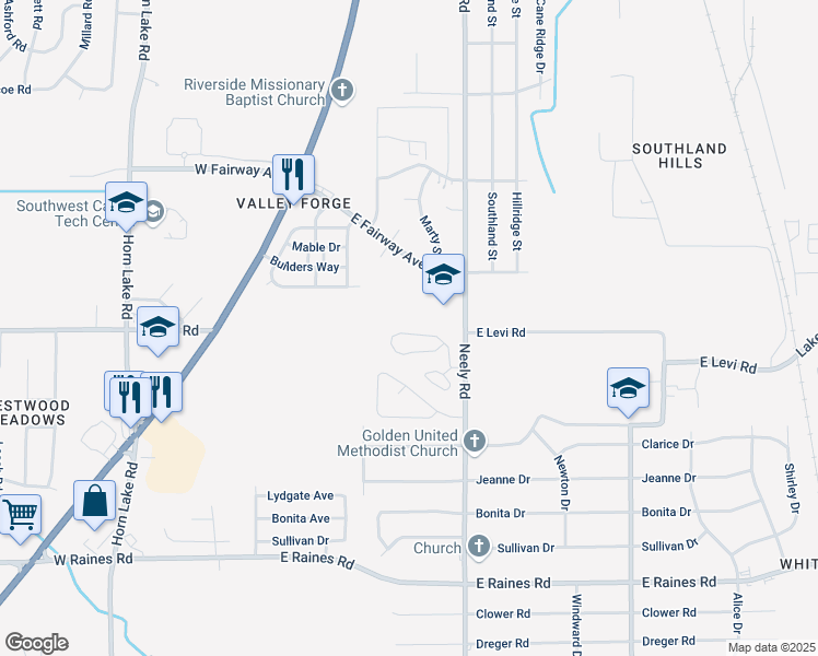 map of restaurants, bars, coffee shops, grocery stores, and more near 170 North Wesley Oaks Circle in Memphis