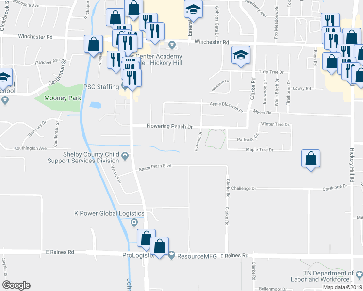 map of restaurants, bars, coffee shops, grocery stores, and more near 3875 Apricot Cove in Memphis