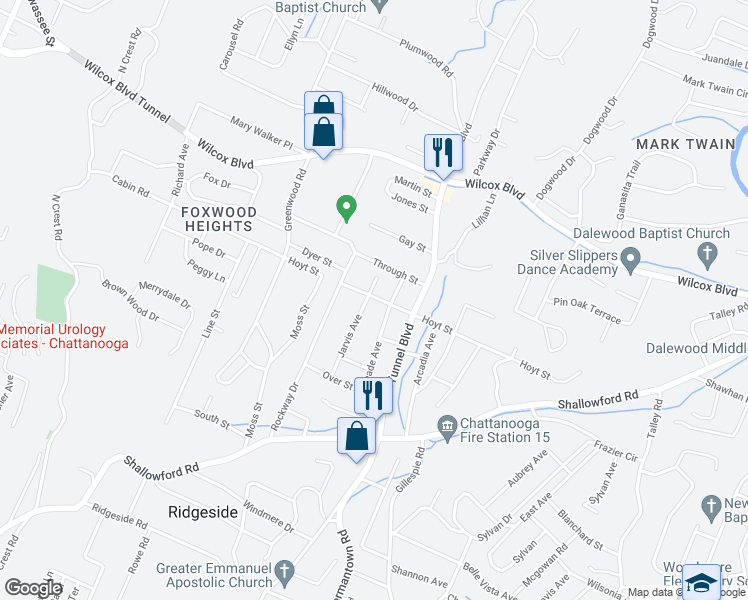 map of restaurants, bars, coffee shops, grocery stores, and more near 1116 Jarvis Avenue in Chattanooga