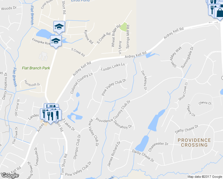 map of restaurants, bars, coffee shops, grocery stores, and more near 6305 Royal Aberdeen Court in Charlotte