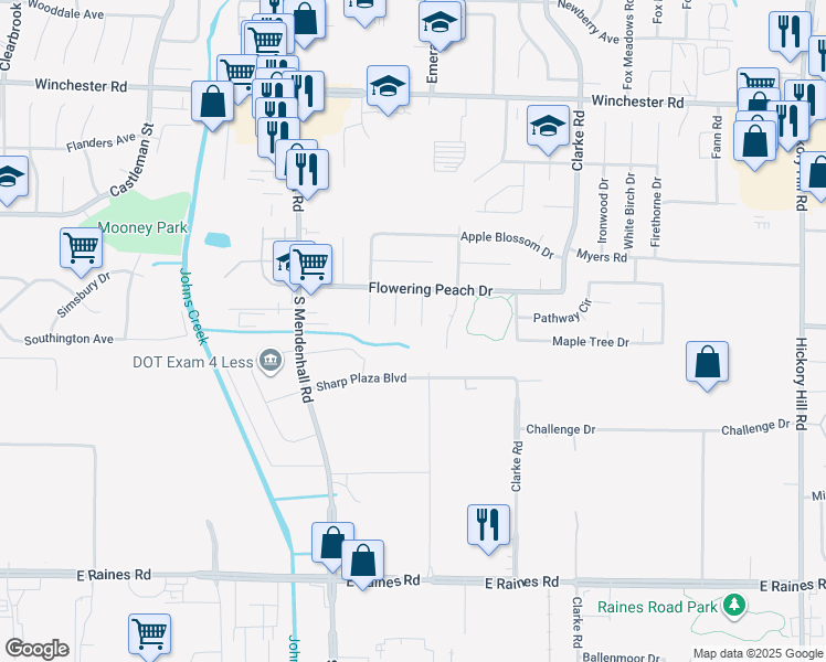 map of restaurants, bars, coffee shops, grocery stores, and more near 3875 Apricot Cove in Memphis