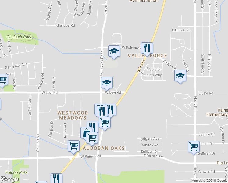 map of restaurants, bars, coffee shops, grocery stores, and more near 106 West Levi Road in Memphis