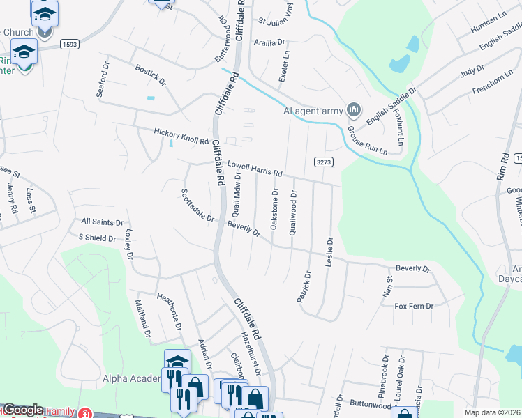 map of restaurants, bars, coffee shops, grocery stores, and more near 1087 Pleasant Oak Dr in Fayetteville