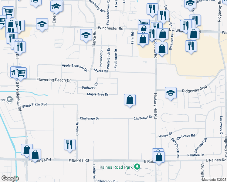 map of restaurants, bars, coffee shops, grocery stores, and more near 3870 Pinbranch Court in Memphis