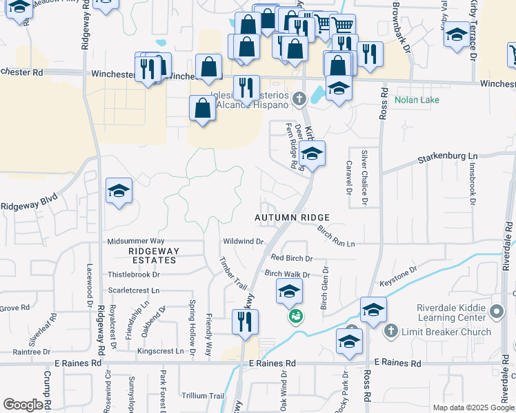 map of restaurants, bars, coffee shops, grocery stores, and more near 3871 Glencoe Drive in Memphis