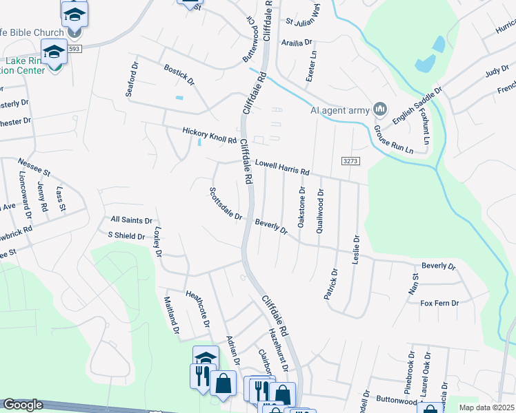 map of restaurants, bars, coffee shops, grocery stores, and more near 1090 Quailmeadow Drive in Fayetteville