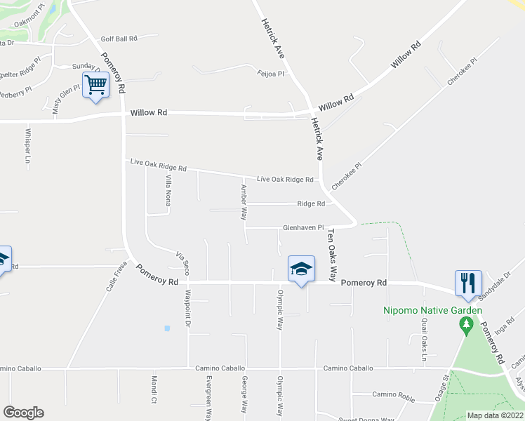 map of restaurants, bars, coffee shops, grocery stores, and more near 781 Ridge Road in Nipomo