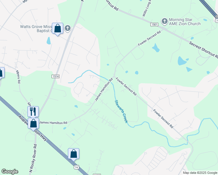 map of restaurants, bars, coffee shops, grocery stores, and more near 3014 James Hamilton Road in Monroe