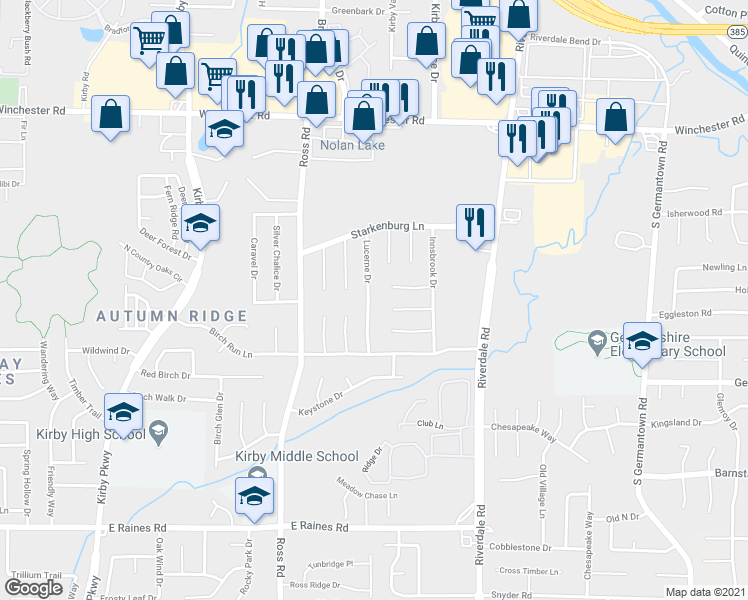 map of restaurants, bars, coffee shops, grocery stores, and more near 3870 Lucerne Drive in Memphis