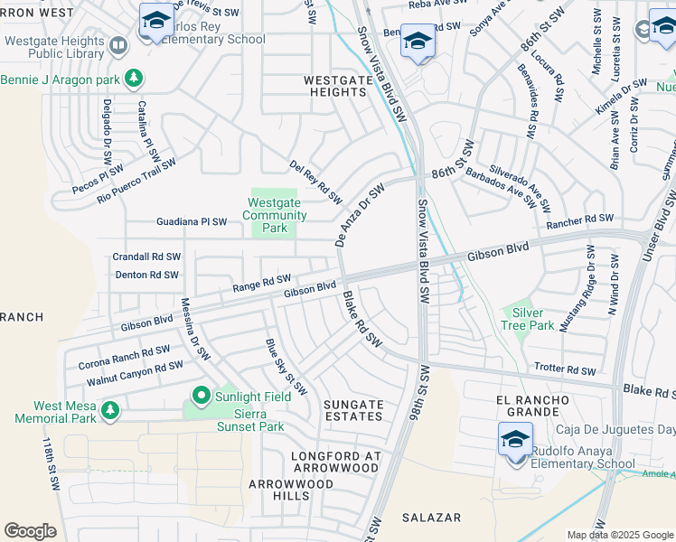 map of restaurants, bars, coffee shops, grocery stores, and more near 10000 Range Road Southwest in Albuquerque
