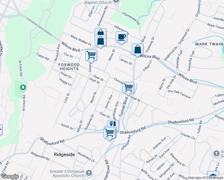 map of restaurants, bars, coffee shops, grocery stores, and more near 1116 Jarvis Avenue in Chattanooga