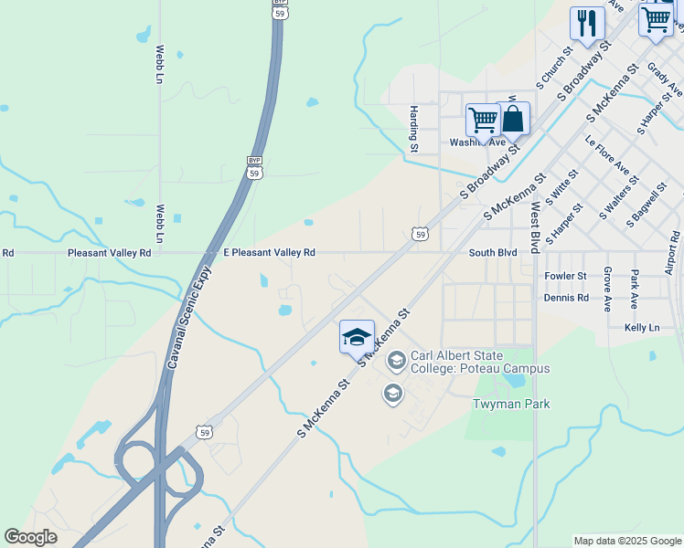 map of restaurants, bars, coffee shops, grocery stores, and more near 1612 South Broadway Street in Poteau