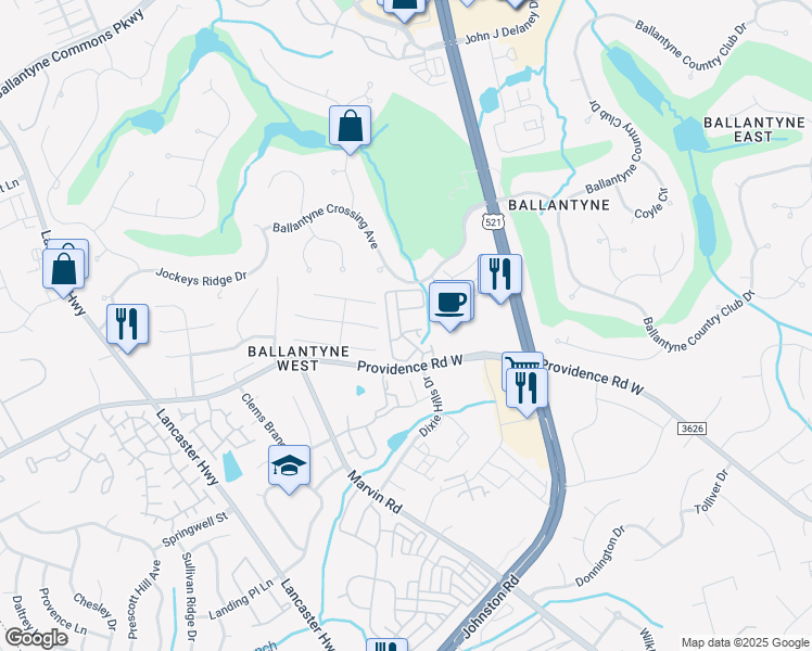 map of restaurants, bars, coffee shops, grocery stores, and more near 10346 McGoogan Lane in Charlotte