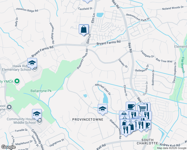map of restaurants, bars, coffee shops, grocery stores, and more near in Charlotte