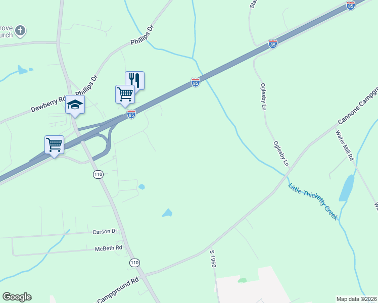 map of restaurants, bars, coffee shops, grocery stores, and more near 190 Smith Road in Cowpens