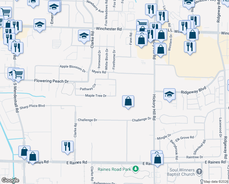 map of restaurants, bars, coffee shops, grocery stores, and more near 3870 Pinbranch Court in Memphis