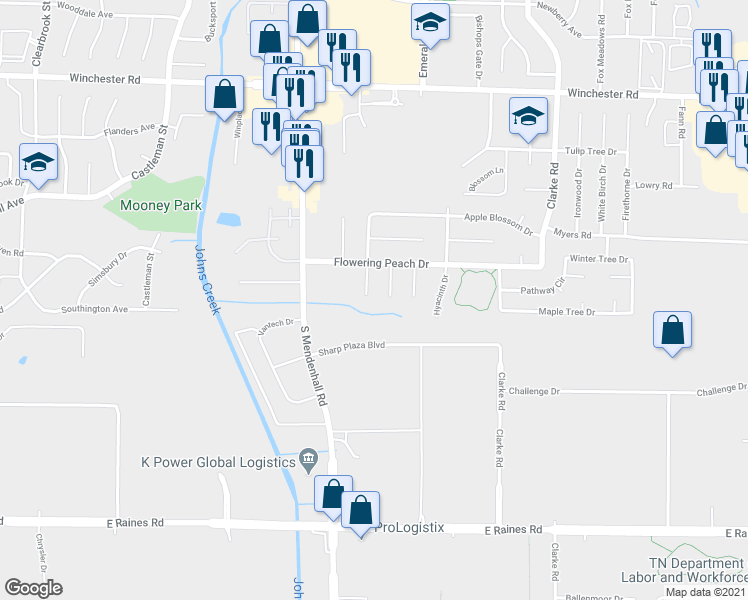 map of restaurants, bars, coffee shops, grocery stores, and more near 3874 Jasmine Drive in Memphis