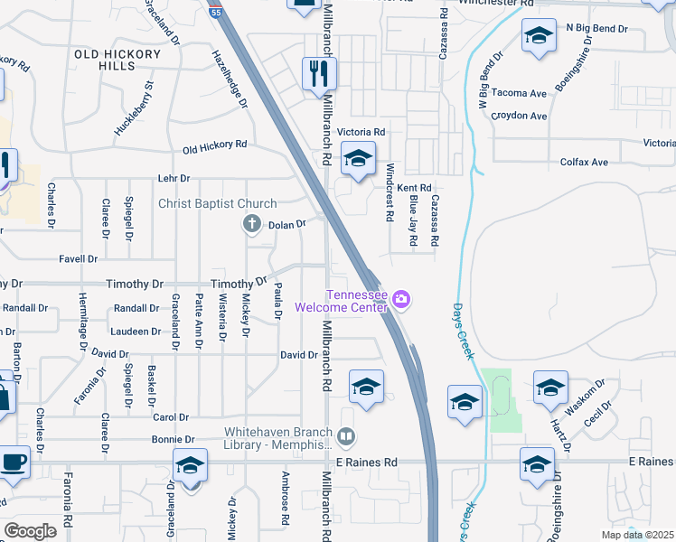 map of restaurants, bars, coffee shops, grocery stores, and more near in Memphis