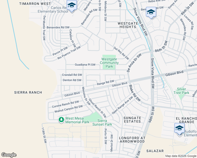 map of restaurants, bars, coffee shops, grocery stores, and more near 2101 Hermosa Creek Drive Southwest in Albuquerque