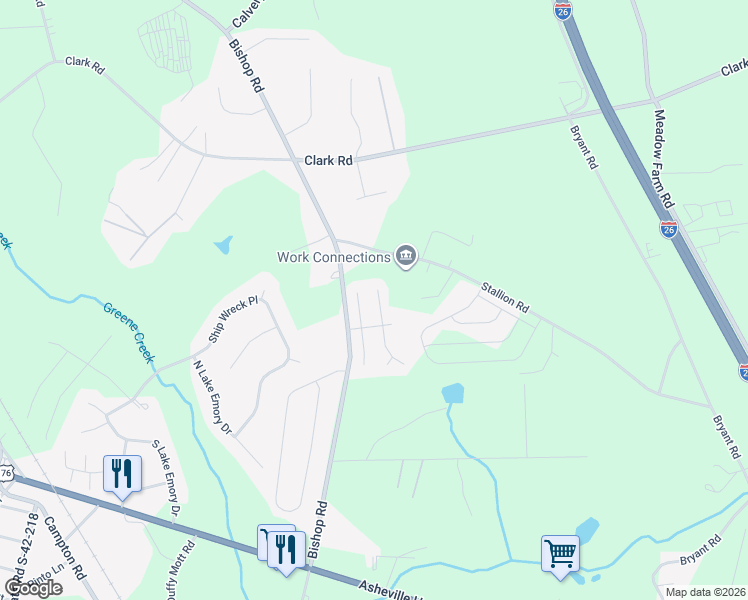 map of restaurants, bars, coffee shops, grocery stores, and more near 727 Hayden Lane in Inman