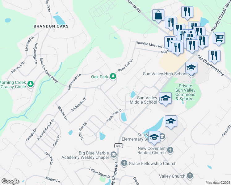 map of restaurants, bars, coffee shops, grocery stores, and more near 2237 Shumard Circle in Indian Trail