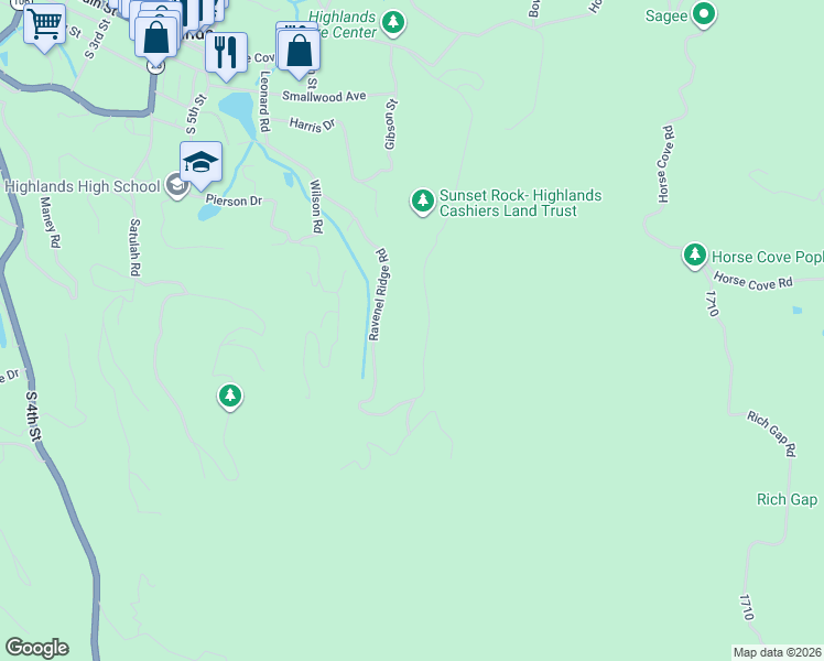 map of restaurants, bars, coffee shops, grocery stores, and more near 750 Ravenel Ridge Road in Highlands