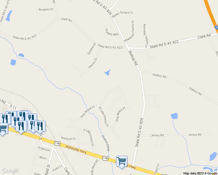 map of restaurants, bars, coffee shops, grocery stores, and more near 771 Ship Wreck Place in Inman