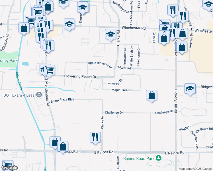 map of restaurants, bars, coffee shops, grocery stores, and more near 5597 Pathway Circle in Memphis