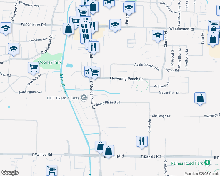 map of restaurants, bars, coffee shops, grocery stores, and more near 3876 Jasmine Drive in Memphis