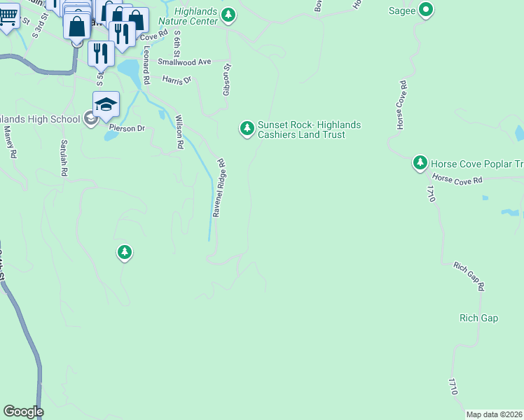 map of restaurants, bars, coffee shops, grocery stores, and more near 777 Ravenel Ridge Road in Highlands