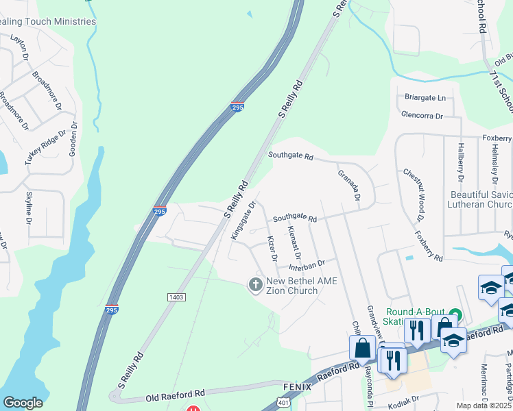 map of restaurants, bars, coffee shops, grocery stores, and more near 6921 Kizer Drive in Fayetteville