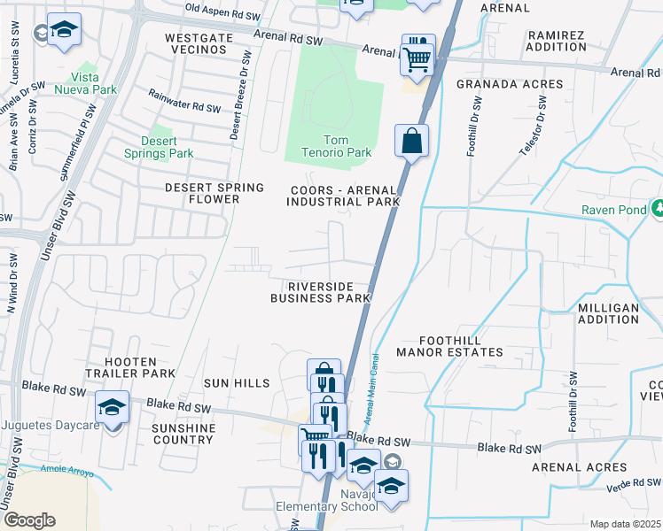 map of restaurants, bars, coffee shops, grocery stores, and more near 193 Sena Street Southwest in Albuquerque